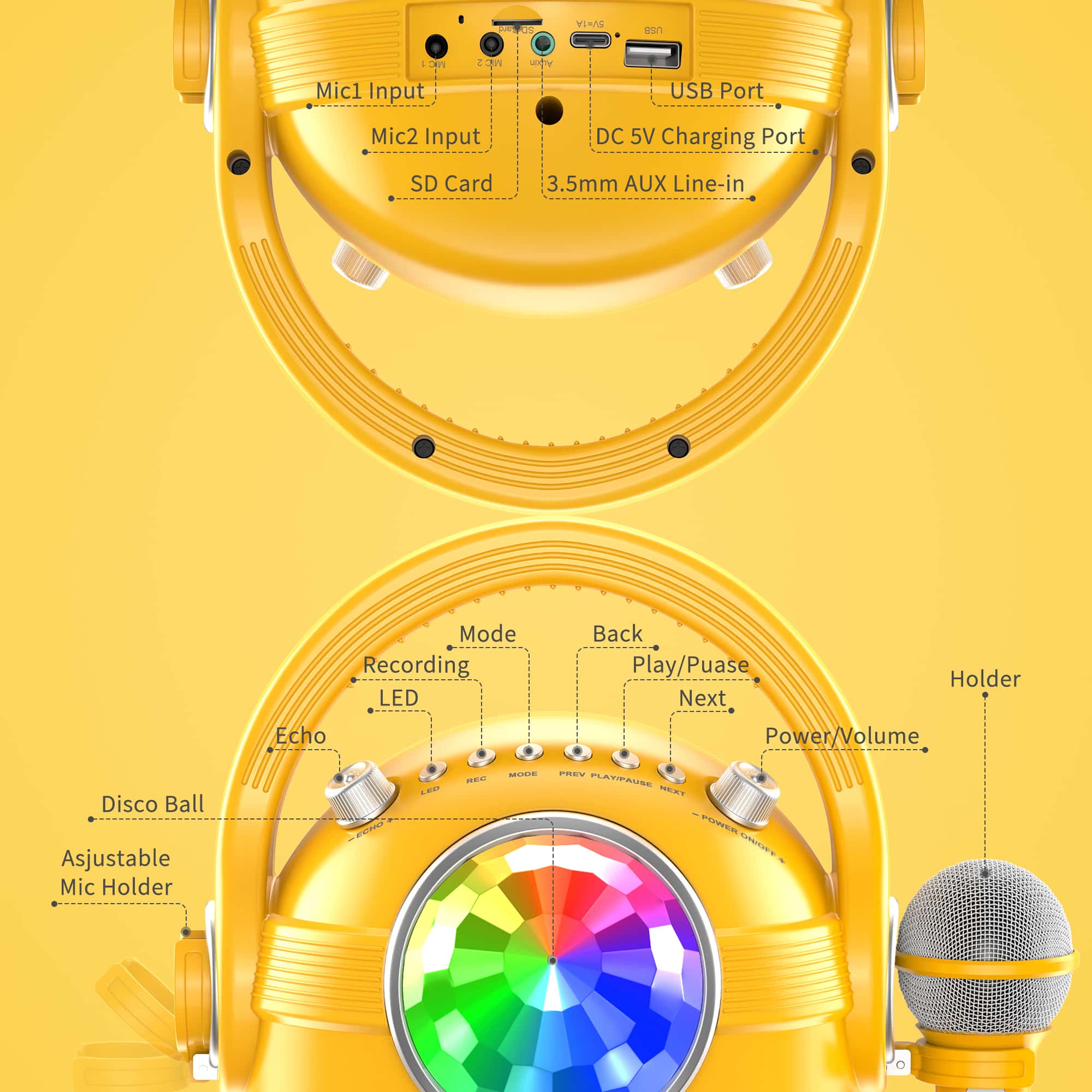 Detailed View of Buttons and Ports of JYX D15 karaoke machine