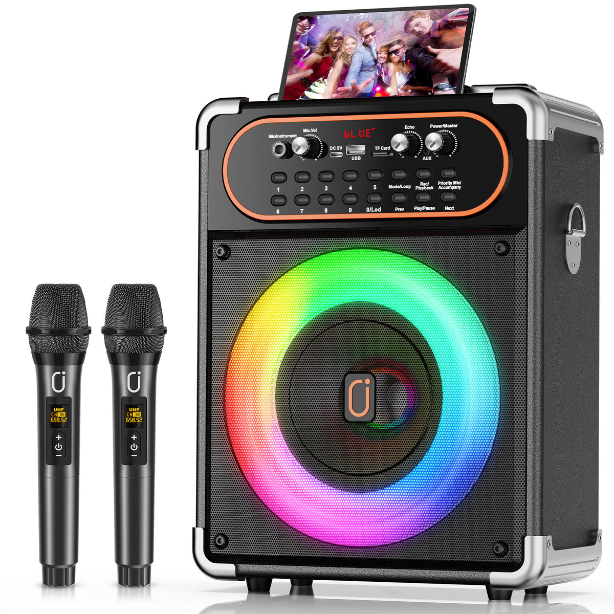 その他 Karaoke Hot Menu! LAV Series 152 JYX HWWR S68 Karaoke Machine – 2 Wireless Mics, LED Lights, Bluetooth