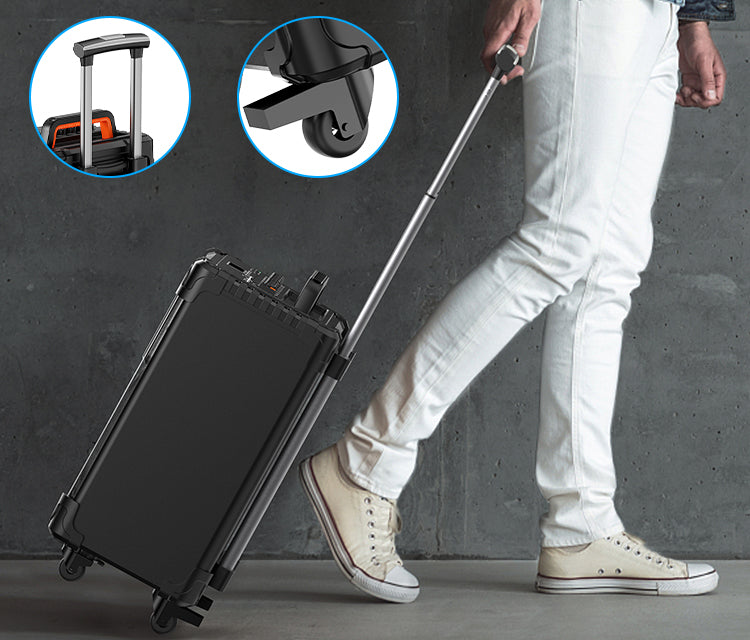 JYX portable karaoke machine with handle and wheels