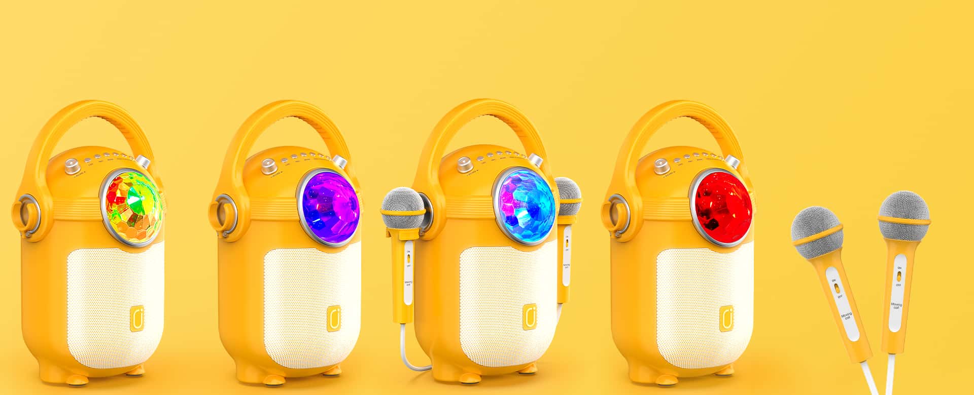 Four JYX D15 karaoke machines with lights and two microphones