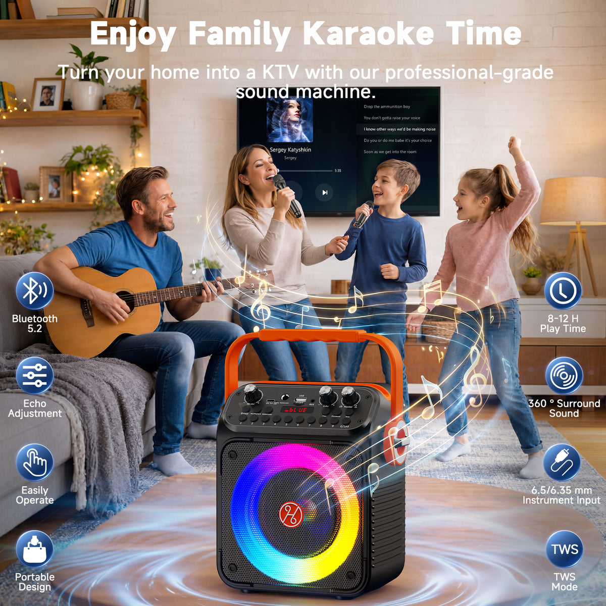 JAUYXIAN T35-T Karaoke Machine for Adult, Portable Bluetooth
