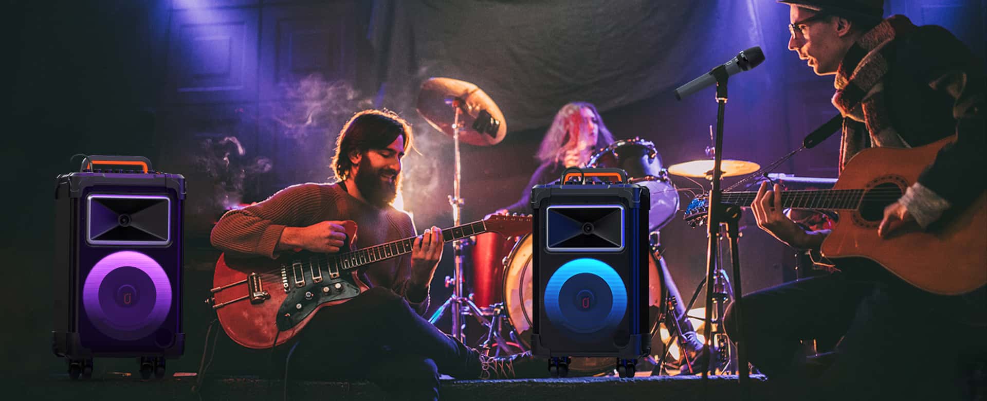 Band singing with JYX AN20 karaoke machine with dynamic light show