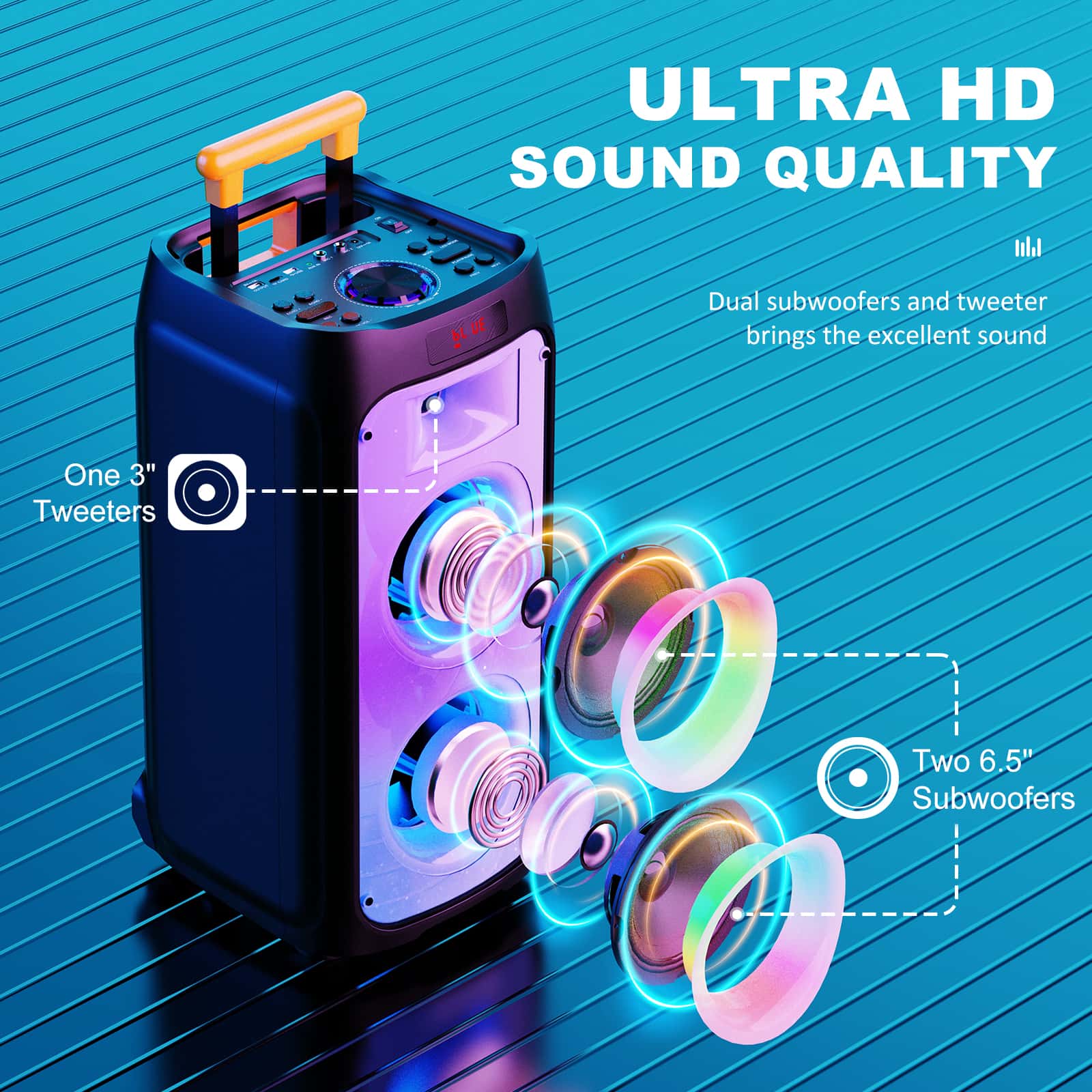 JYX T8 professional karaoke machine with 3 inches tweeters and two 6.5 inches subwoofers