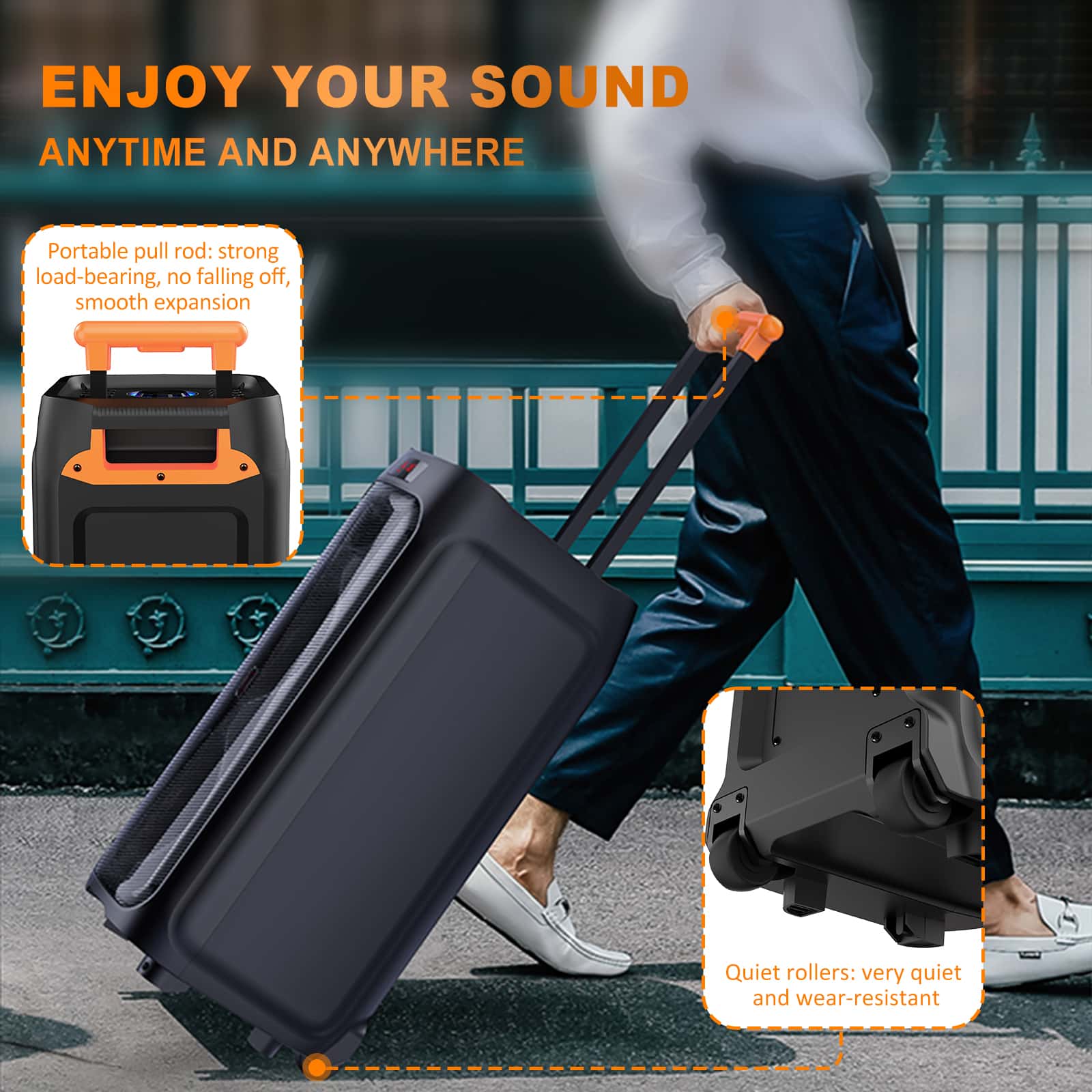 JYX T8 portable karaoke machine with handle and wheels