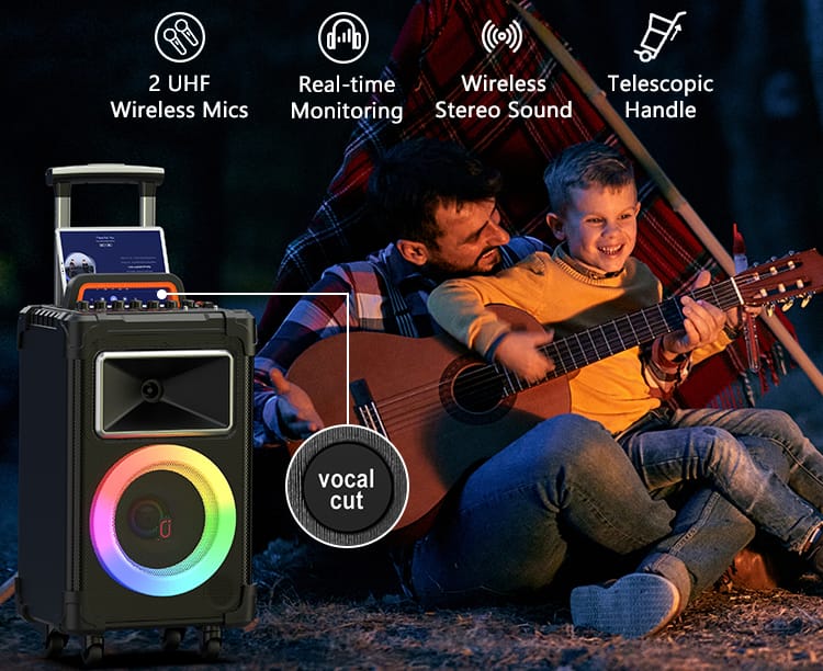 JYX Karaoke Machine AN20 with "vocal cut" button for vocal elimination function