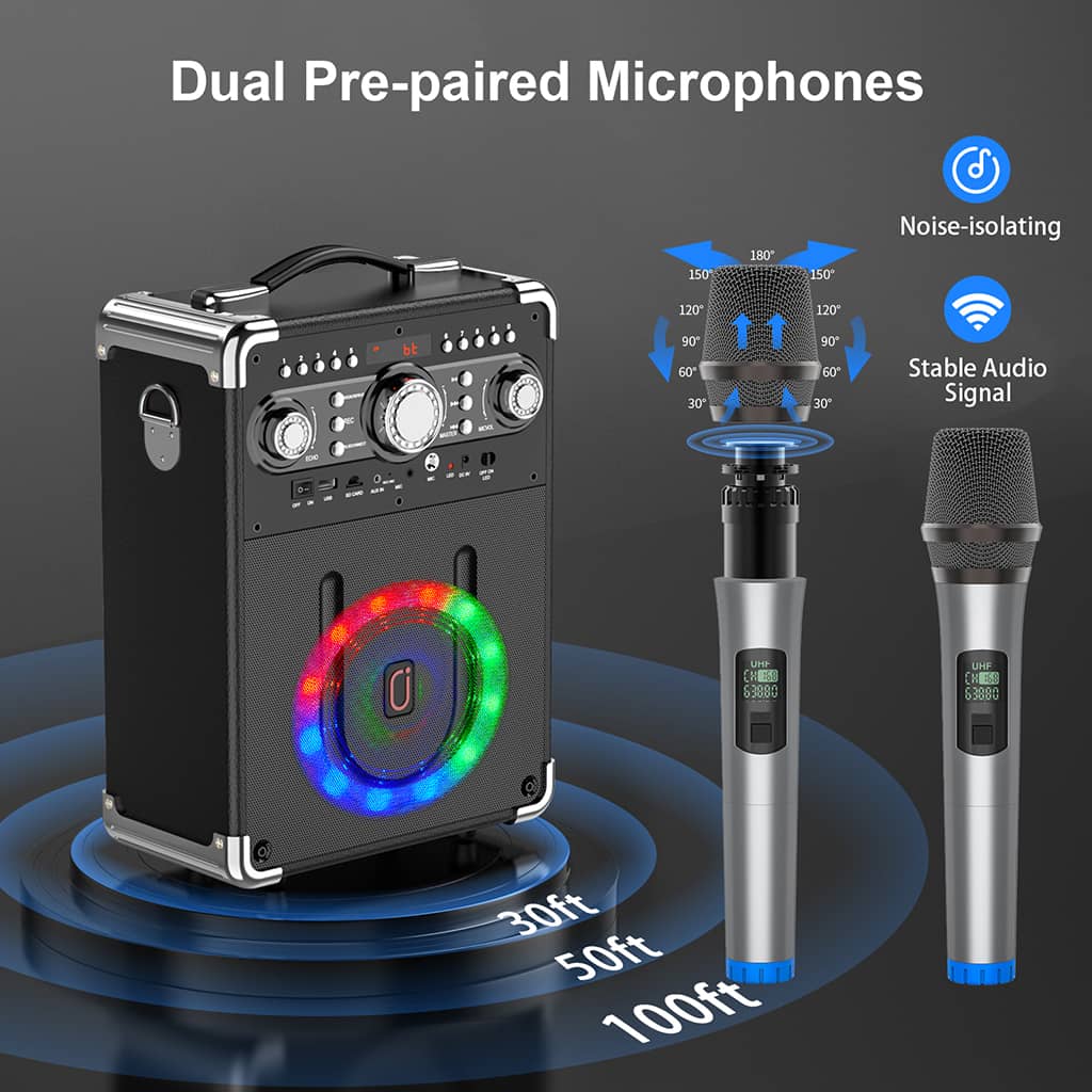 karaoke machine with two wireless microphones