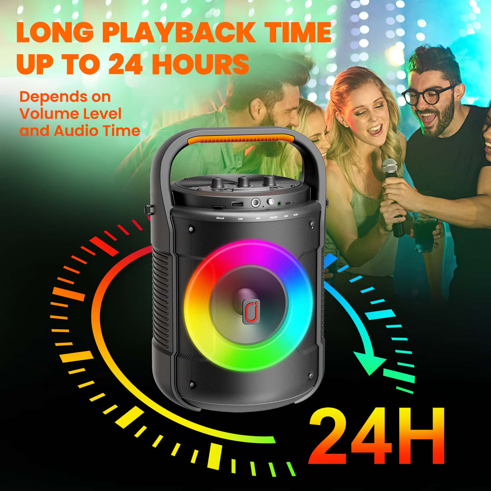 JYX D12 karaoke machine with 24 hours play time