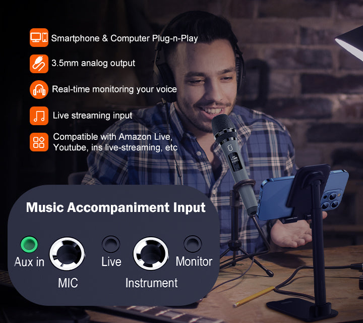 Man Using JYX AN20 Karaoke Machine for Mobile Live Streaming