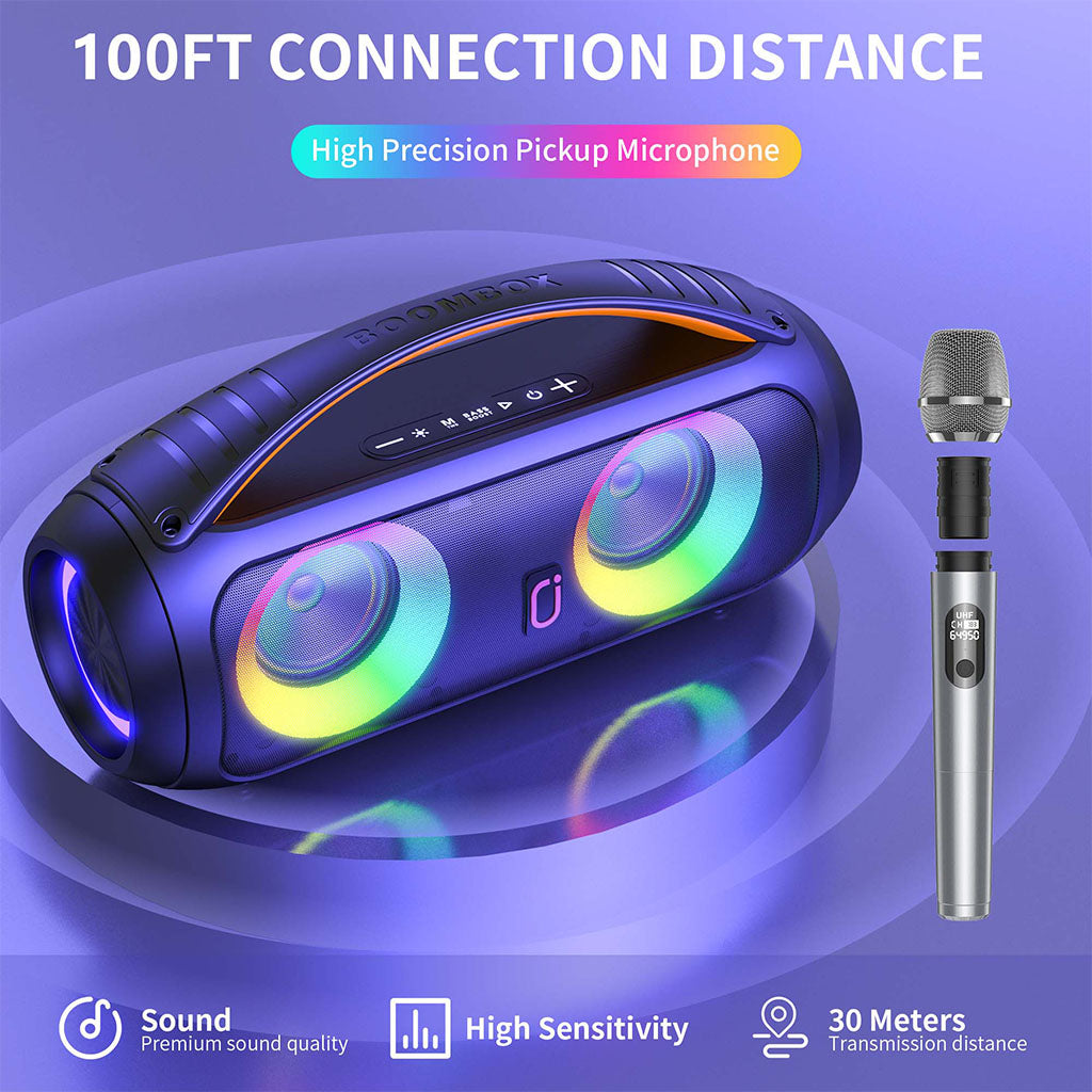 JYX D16T karaoke machine with two wireless microphones