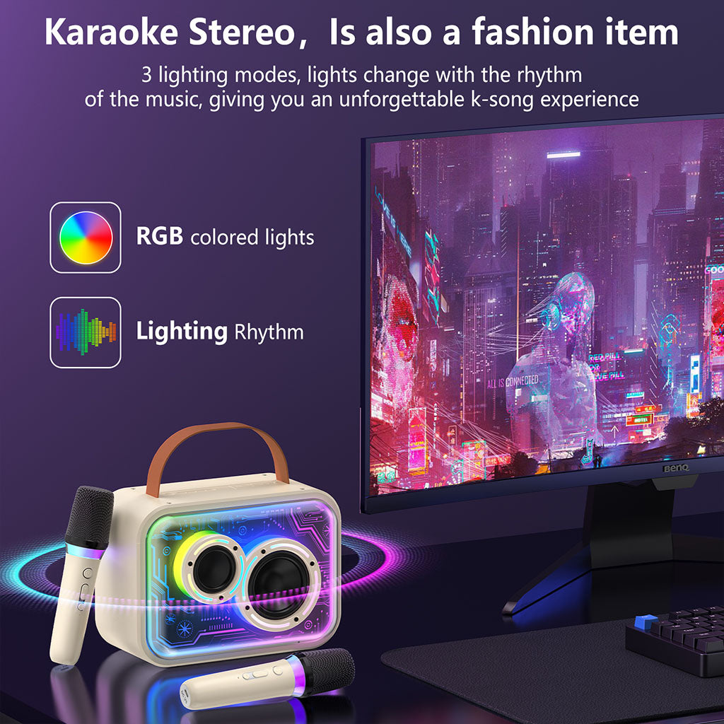 Fashionable Karaoke stereo with RGB lights syncing with music rhythm