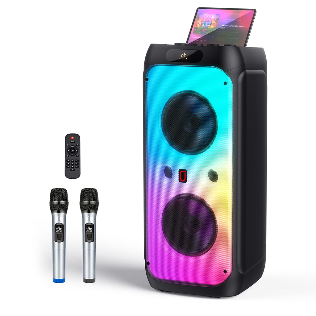 JYX T12 karaoke machine with two microphones