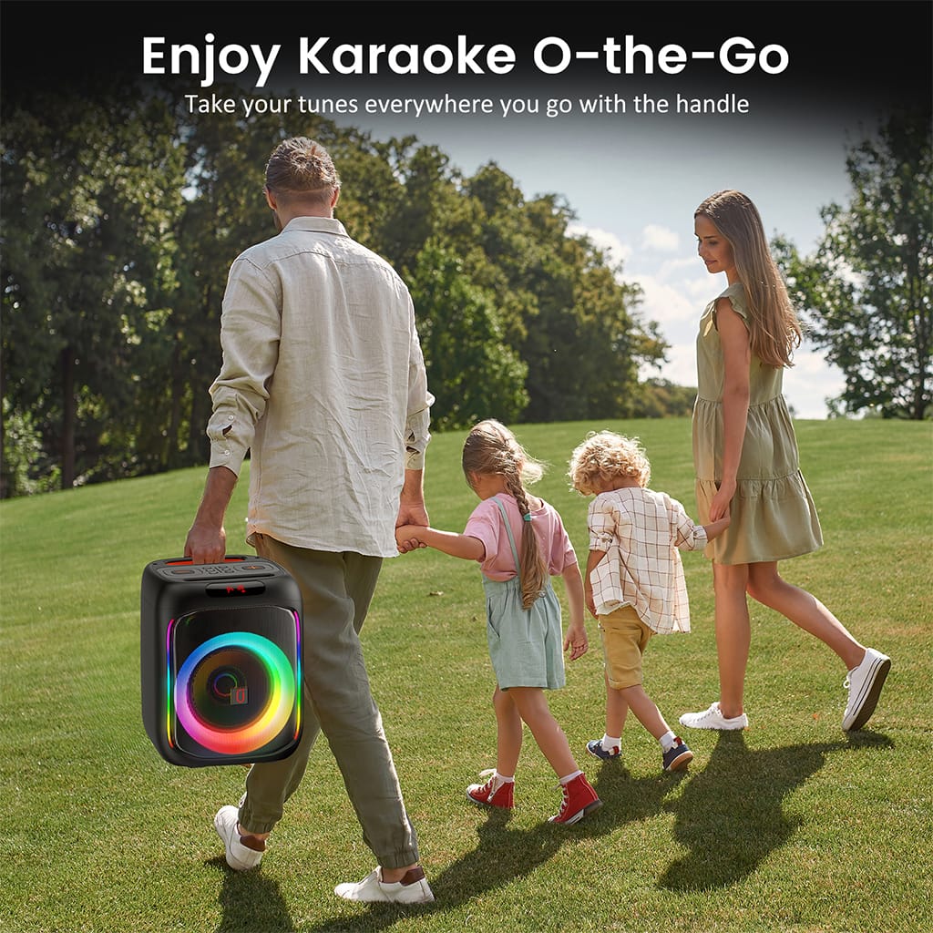 JYX T16 karaoke machine showcasing its portable design for easy carry