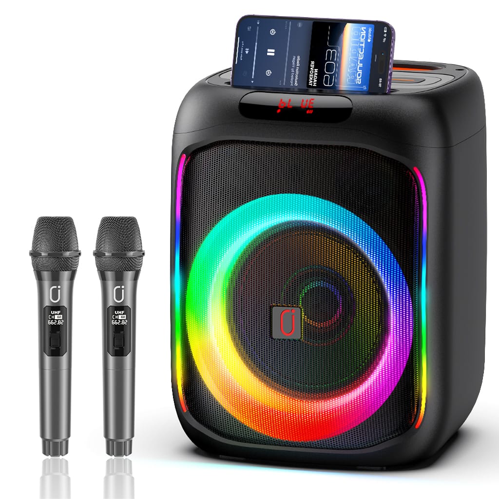 JYX T16 karaoke machine with two microphones