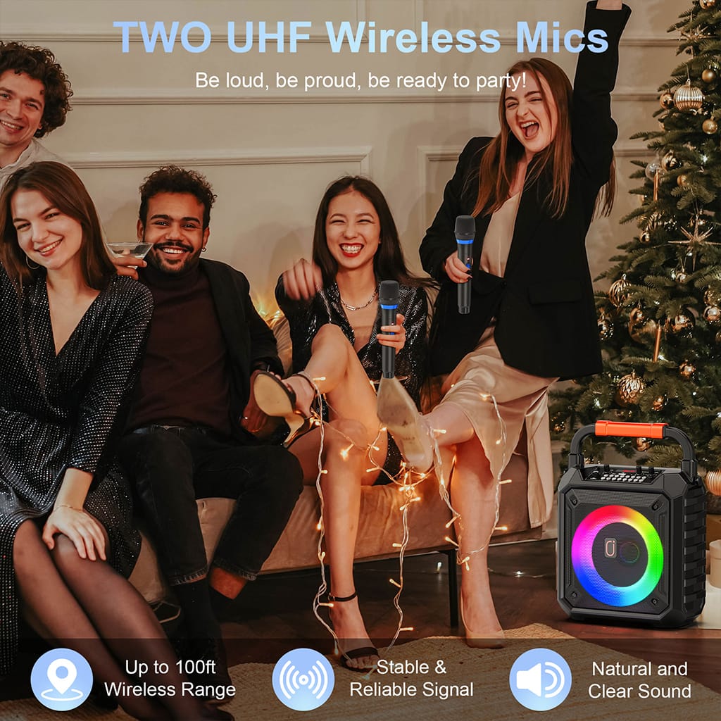 JYX T17 karaoke machine with Two UHF Wireless Microphones