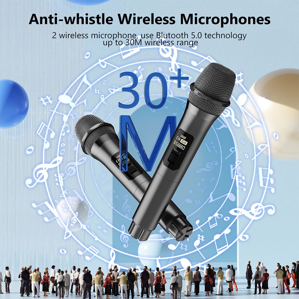 JYX T19 karaoke machine comes with two long-range microphones