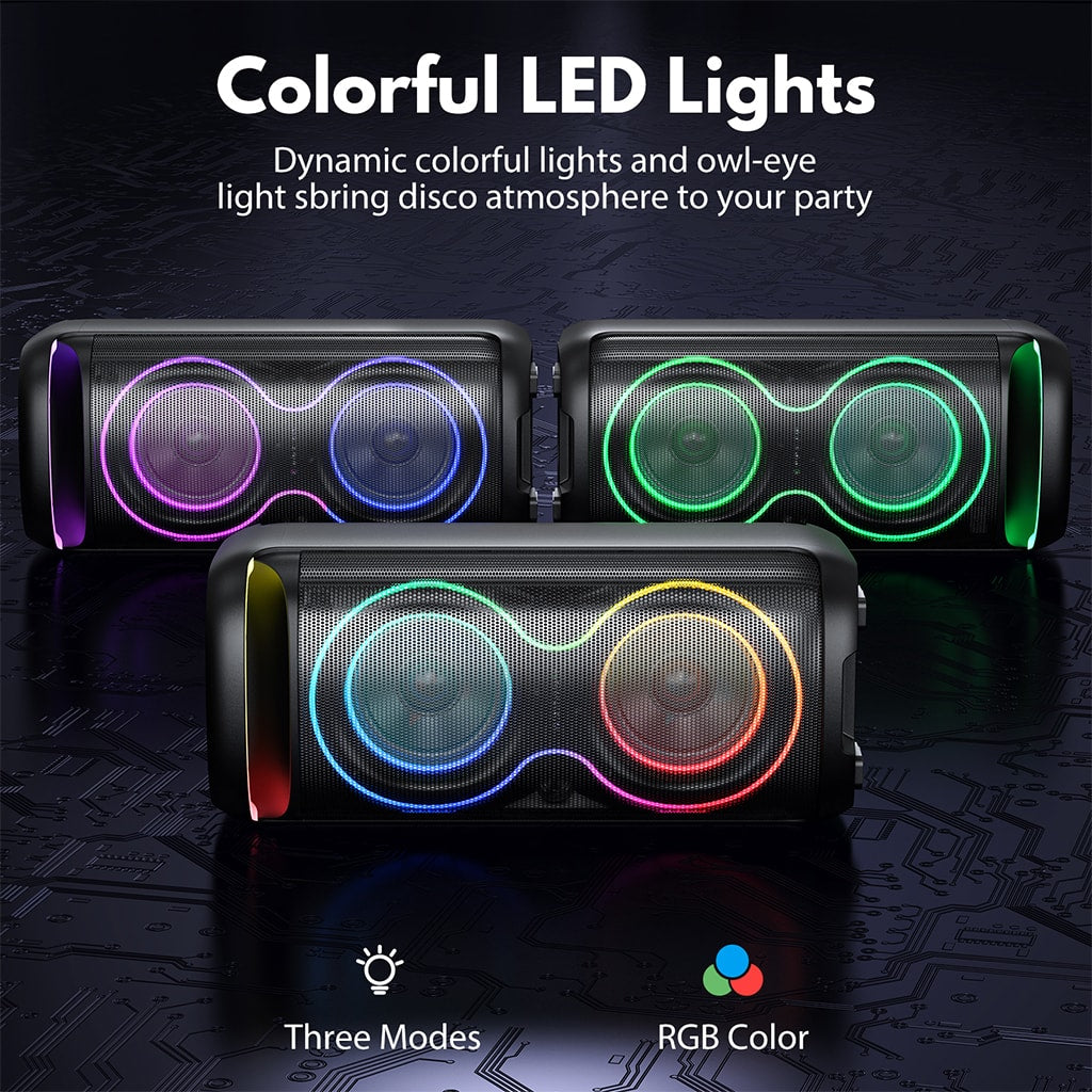 JYX T20 karaoke machine with colorful lights display