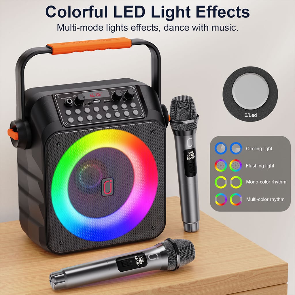 JYX T21 karaoke machine with Colorful Disco Lighting