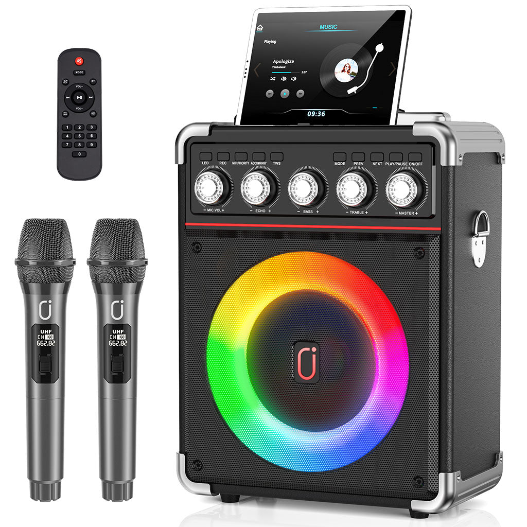 Haut-parleurs karaoké portables Jyx T21, avec 2 microphones portables sans fil, prend en charge clé USB/carte TF/entrée Bluetooth/Aux, adaptés au chant de fête de style camping en plein air, fête de famille Haut-parleurs karaoké portables Jyx T21, avec 2 microphones portables sans fil, prend en charge clé USB/carte TF/entrée Bluetooth/Aux, adaptés au chant de fête de style camping en plein air, fête de famille