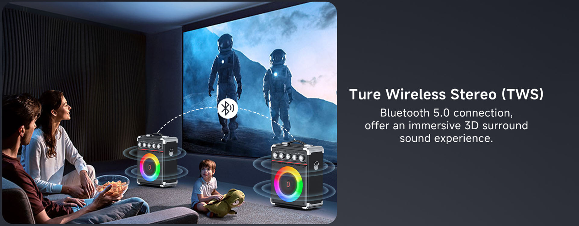 Portable karaoke speaker used at a family party, creating a fun and happy atmosphere.