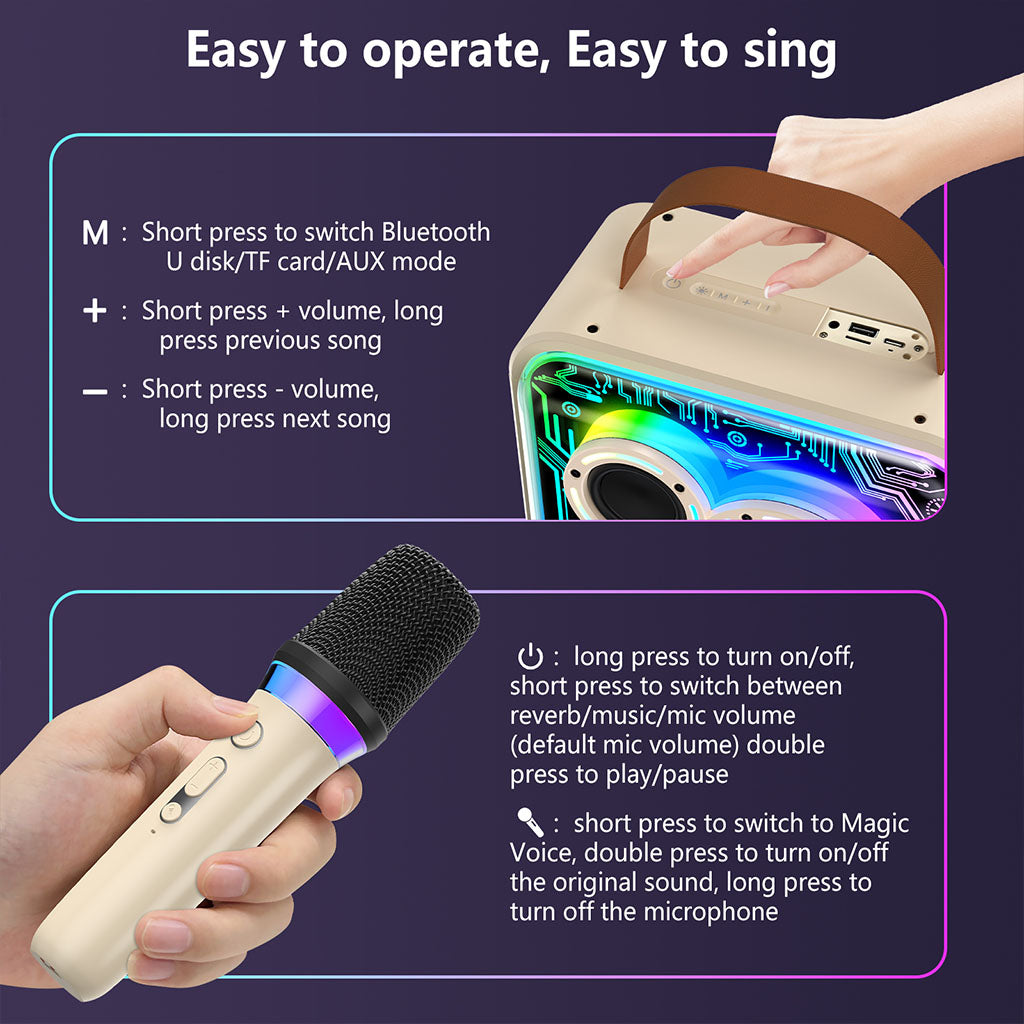 JYX D30 Singing Machine Karaoke Bluetooth with Wireless Mic, easy to operate with simple button functions.
