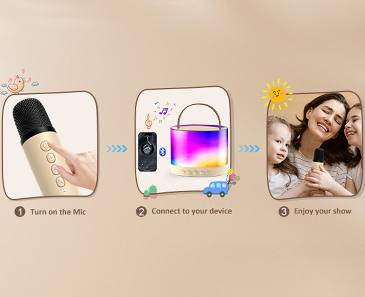 Use JYX D23 in just 2 steps for Mini Karaoke Machine for Kids with Wireless Microphones.