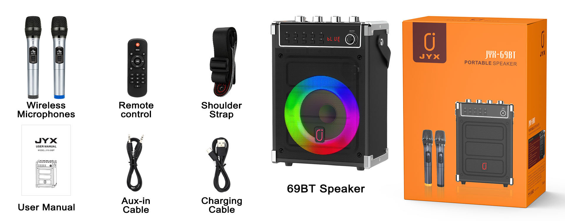 jyx 69bt karaoke machine packinng accessories