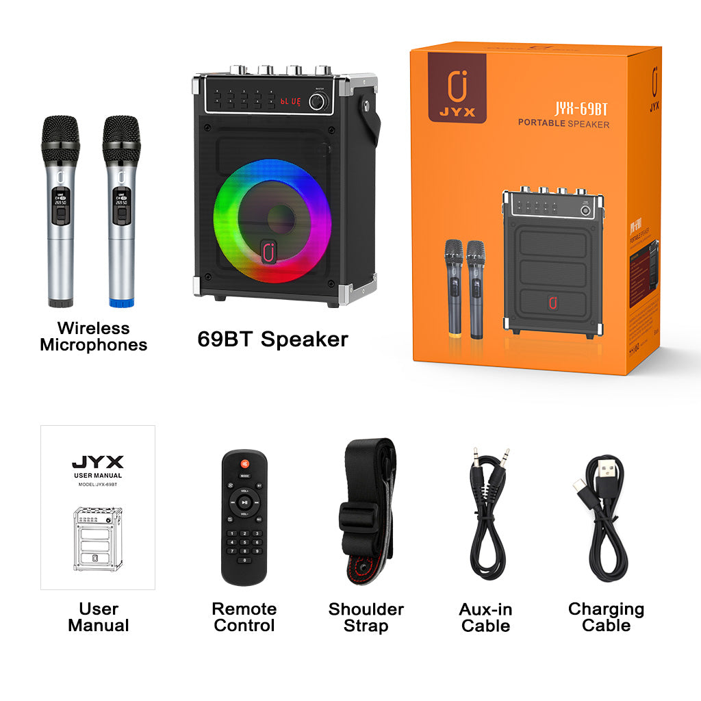 jyx 69bt karaoke machine packinng accessories