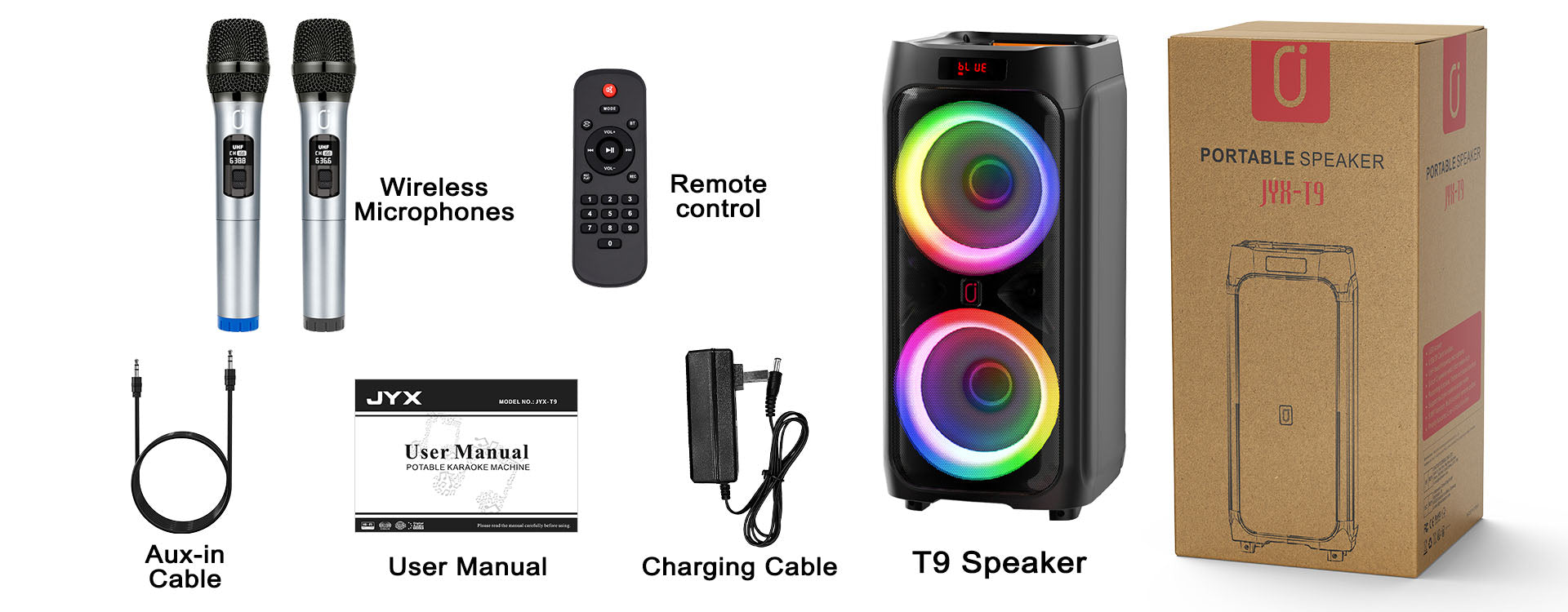 jyx T9 karaoke machine packing accessories