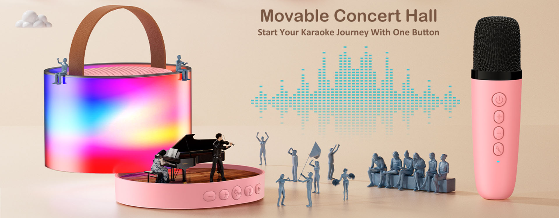 JYX D23 Mini Karaoke Machine for Kids with Wireless Microphones. Featuring a movable concert hall experience and one-button start for your karaoke journey.