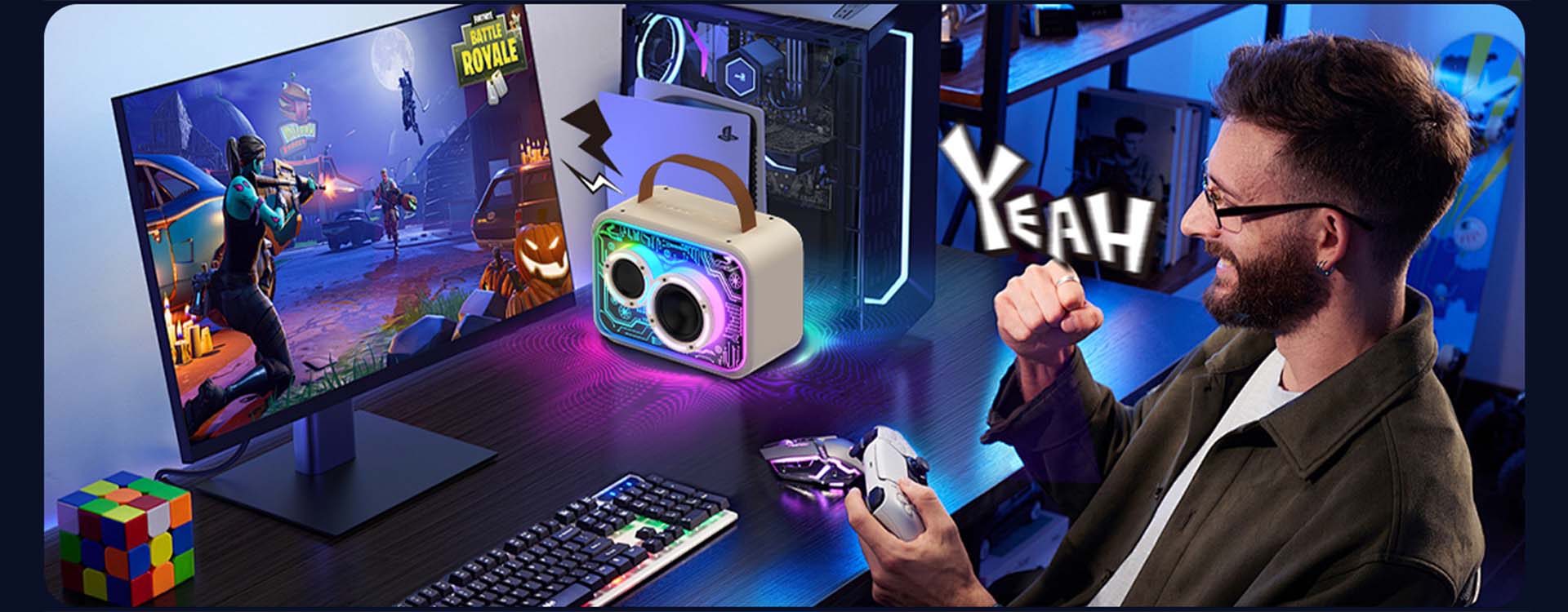 JYX D30 Karaoke Machine with Bluetooth and Wireless Mic, perfect for gaming enthusiasts.