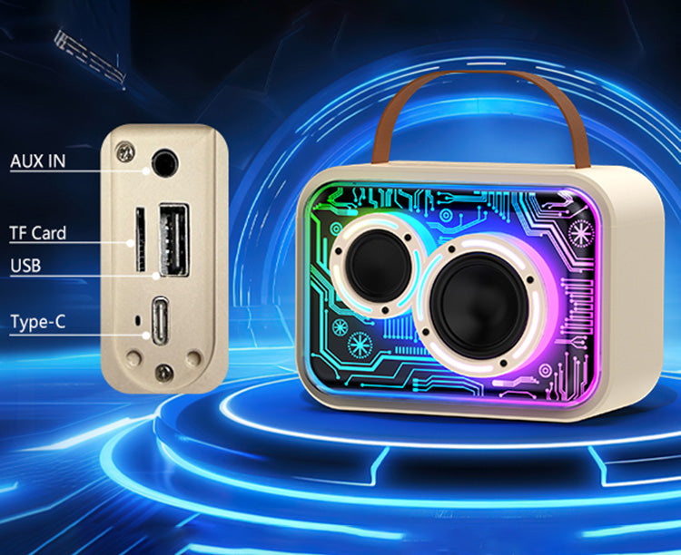 JYX D30 Singing Machine Karaoke Bluetooth with Wireless Mic connection panel showing AUX IN, TF Card, USB, and Type-C inputs.