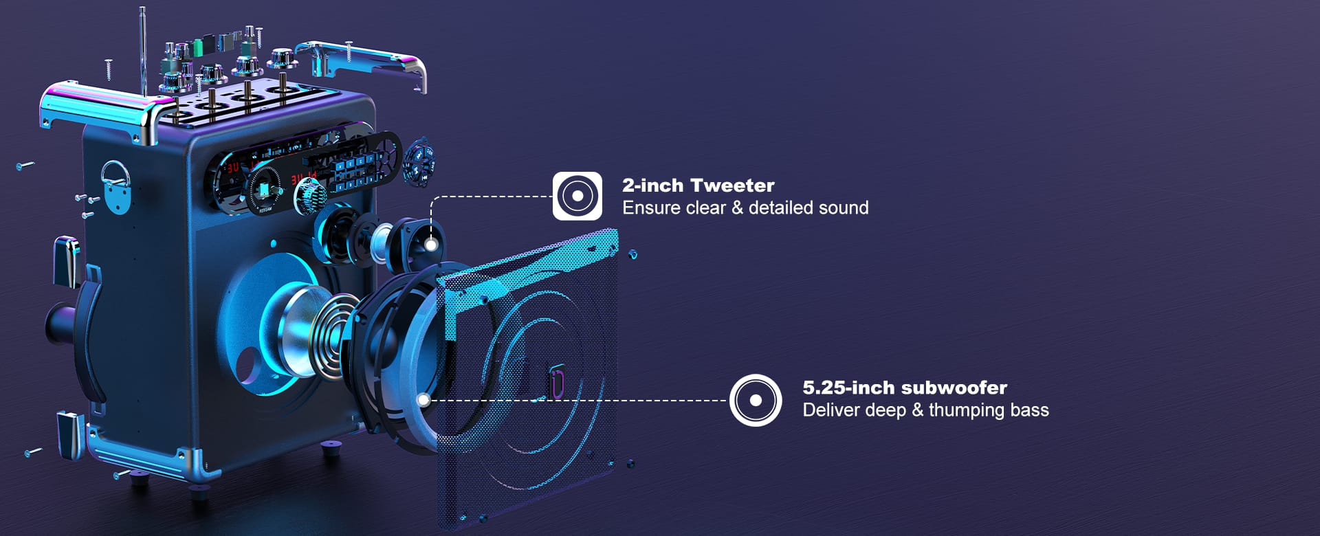 JYX S55 karaoke machine with 2-inch tweeter and 5.25-inch subwoofer