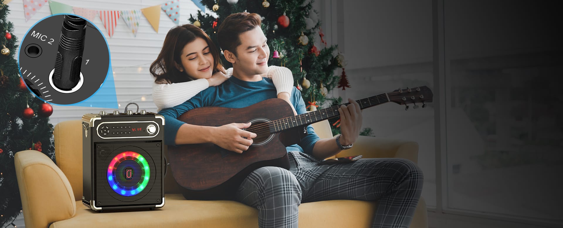 JYX S55 karaoke machine is connecting a guitar by a couple