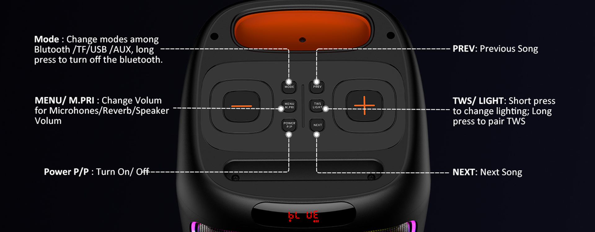 JYX T16T karaoke machine with Bluetooth and microphone, showing panel details.