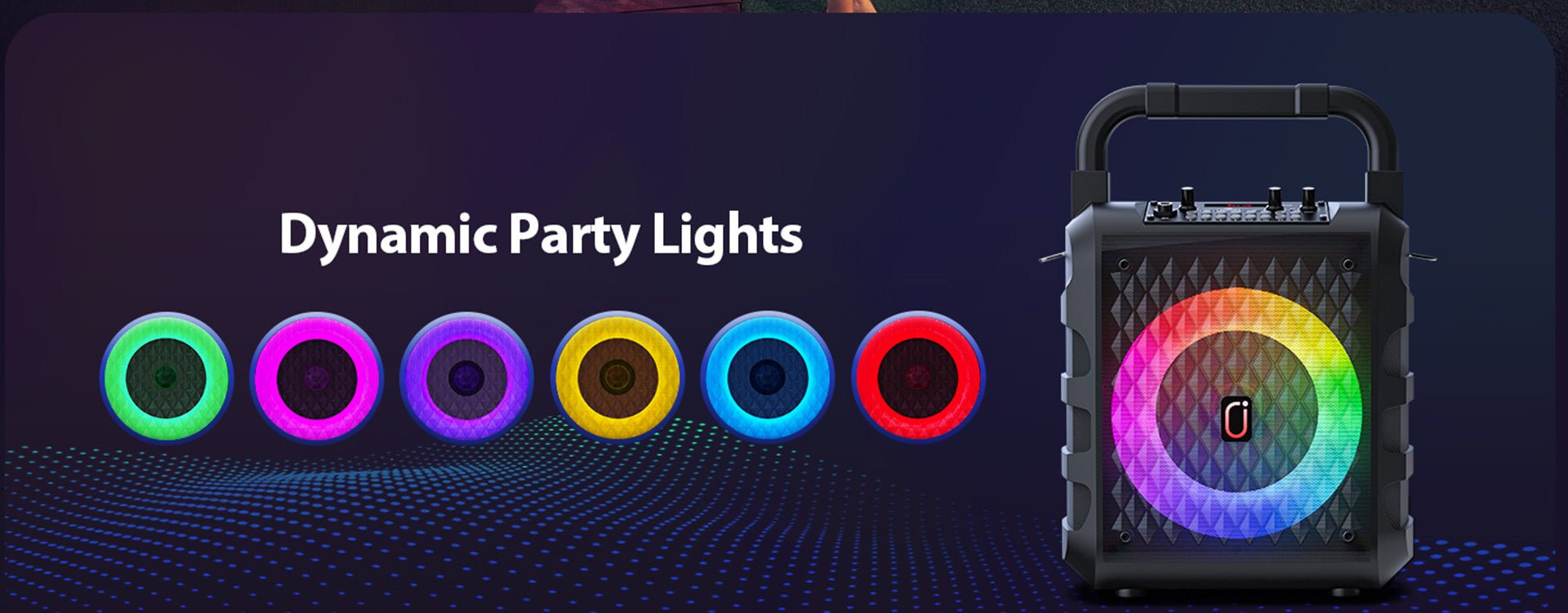 JYX T18T Home Karaoke Machine with 2 wireless microphones and 6 color lighting modes.