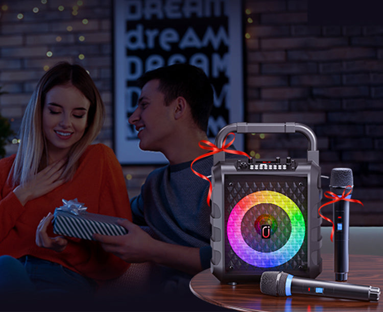 JYX T18T Home Karaoke Machine with 2 wireless microphones, the best gift for friends, family, or a lover.