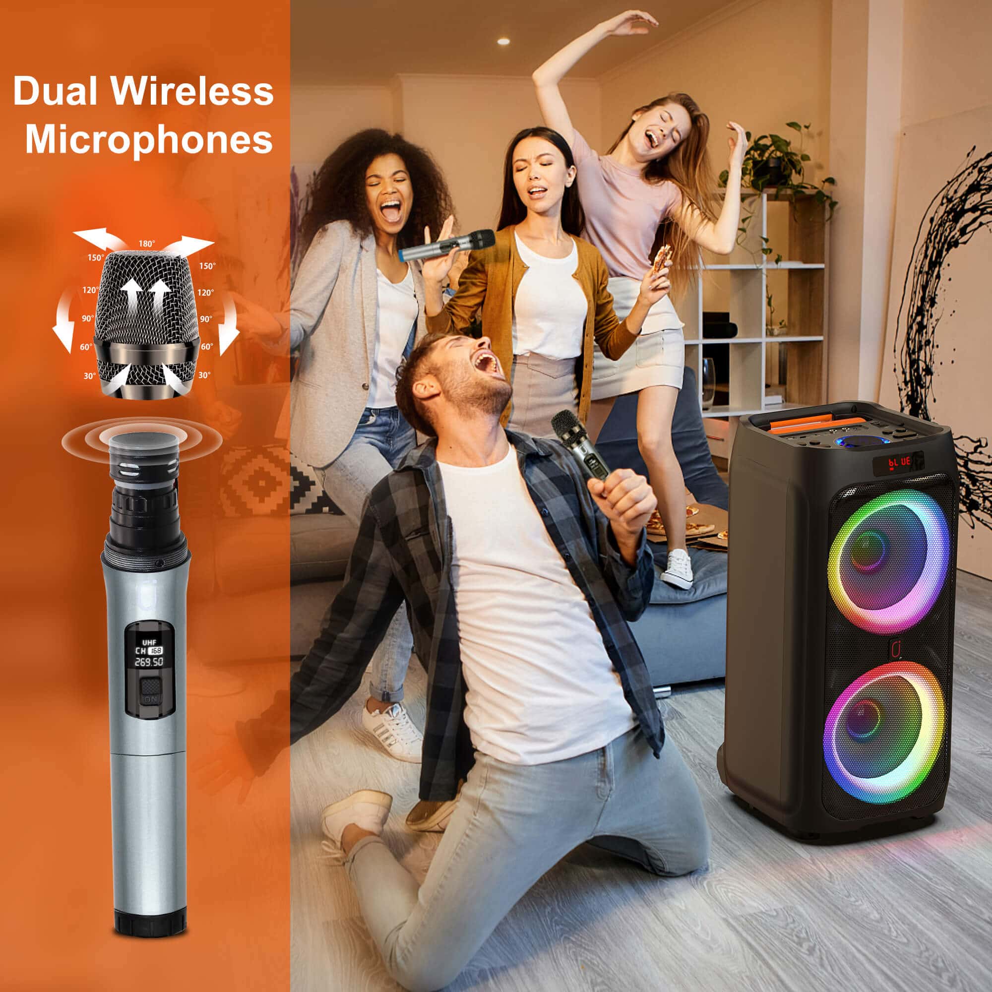 jyx t9 karaoke machine with two wireless microphones