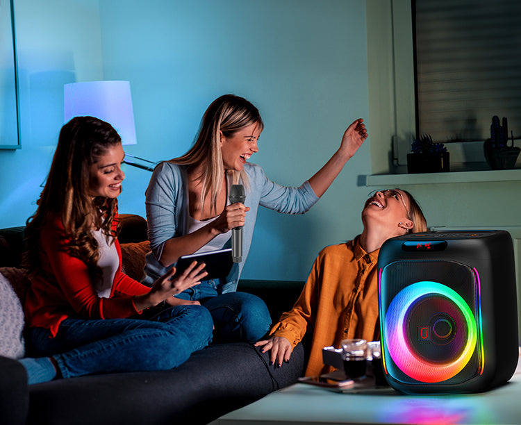 Karaoke machine with wireless microphone for friend's party