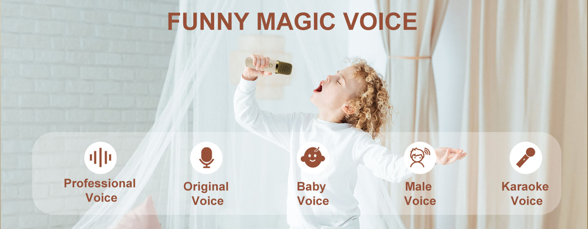 The JYX D55 karaoke box for parties comes with funny magic voice options: Professional Voice, Original Voice, Baby Voice, Male Voice, and Karaoke Voice.