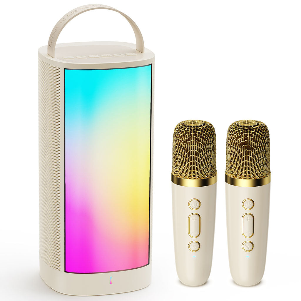 JYX D31 portable karaoke machine with 2 wireless microphone for on-the-go singing fun.
