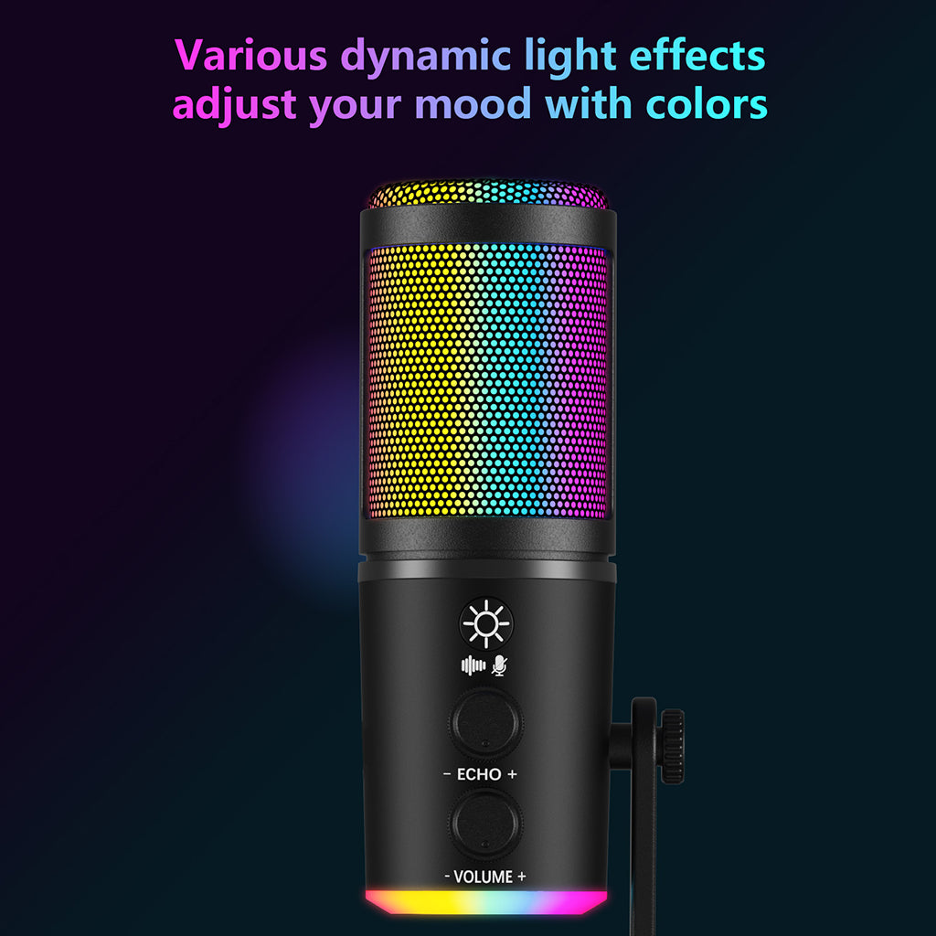 JYX U120 gaming microphone features vibrant dynamic RGB light effects to enhance your gaming atmosphere and adjust your mood with colorful visuals