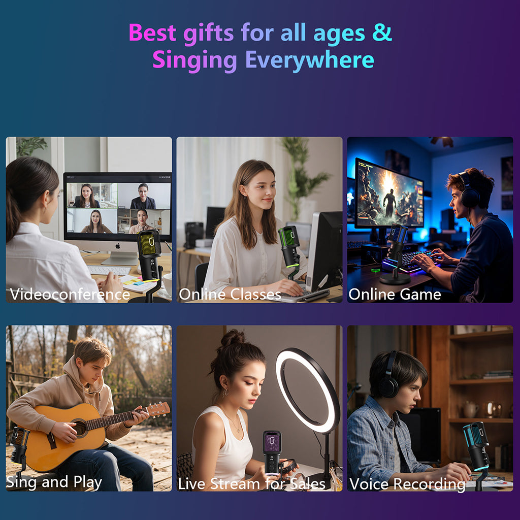 JYX U120 game microphone is a perfect gift for all ages, ideal for singing, online classes, video conferences, live streaming, gaming, and voice recording anytime, anywhere