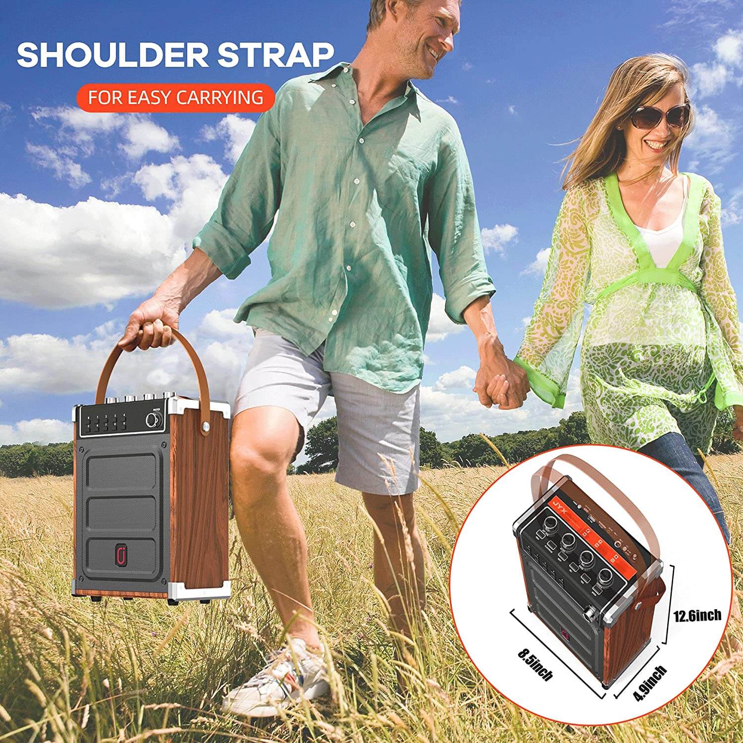 JYX portable karaoke machine with handle for easy carrying