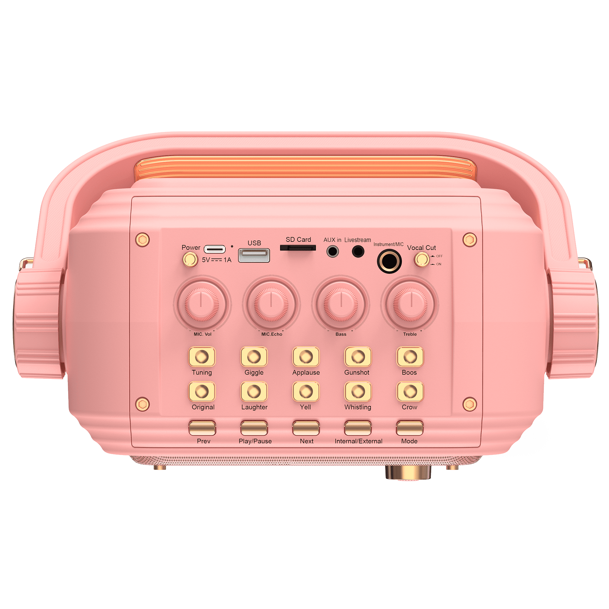 Control panel of JYX TX02 karaoke machine in pink