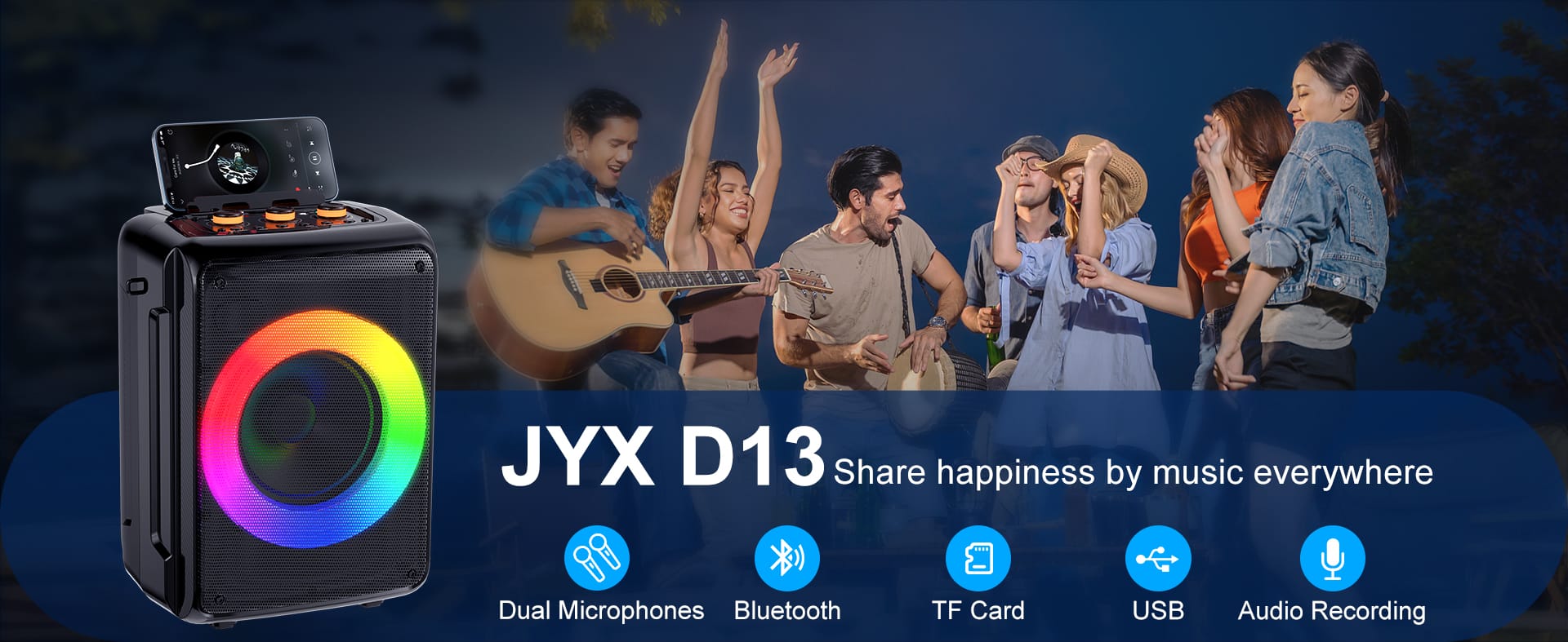 JYX D13 karaoke machine with dual microphones and bluetooth