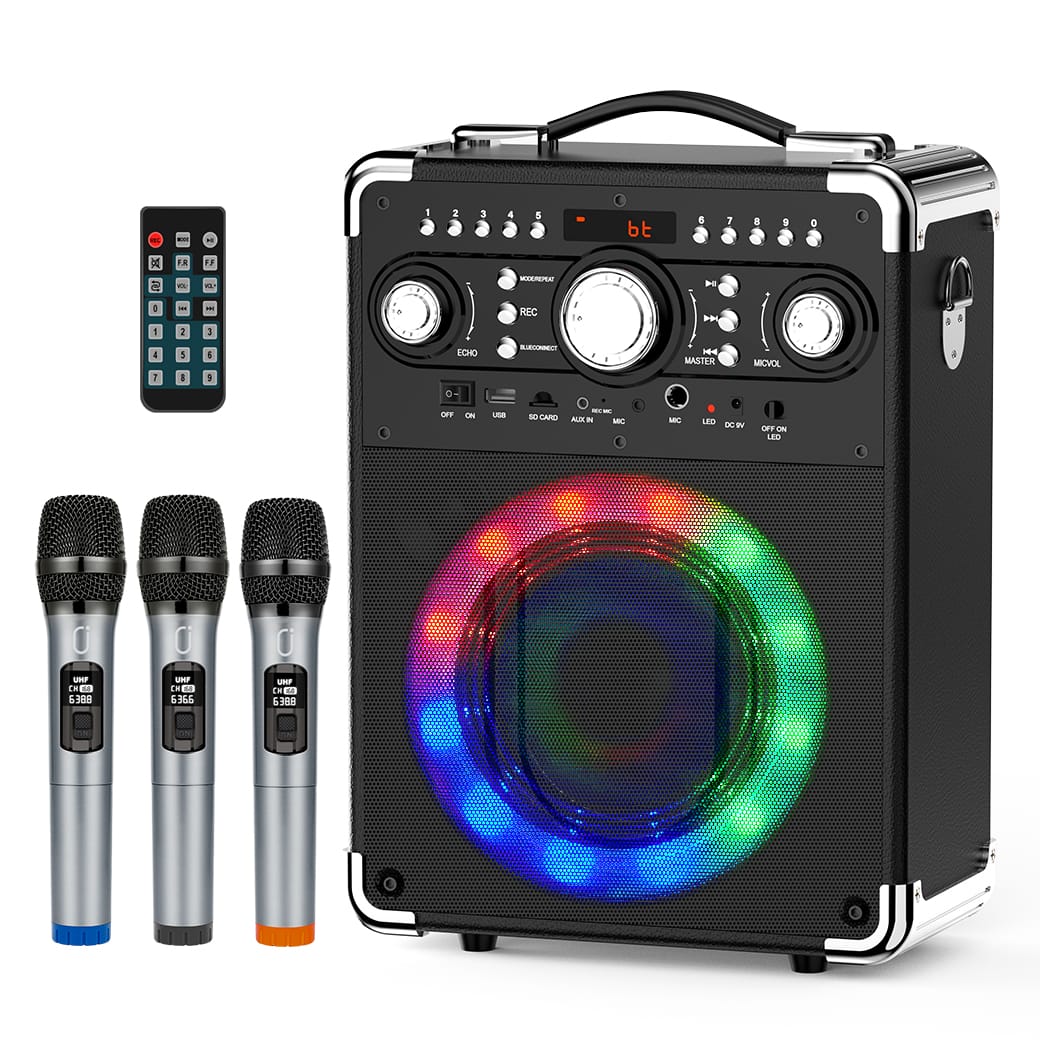 JYX s8 karaoke machine with three wireless microphones