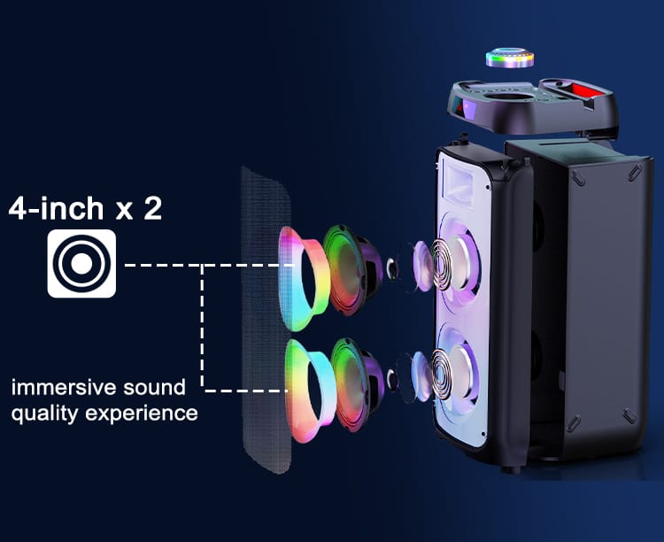 JYX karaoke machine with two 4-inch subwoofers which create immersive sound quality experience