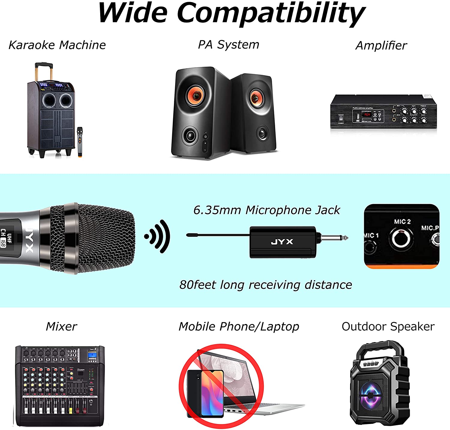 equipments that can connect JYX V15 wireless microphone