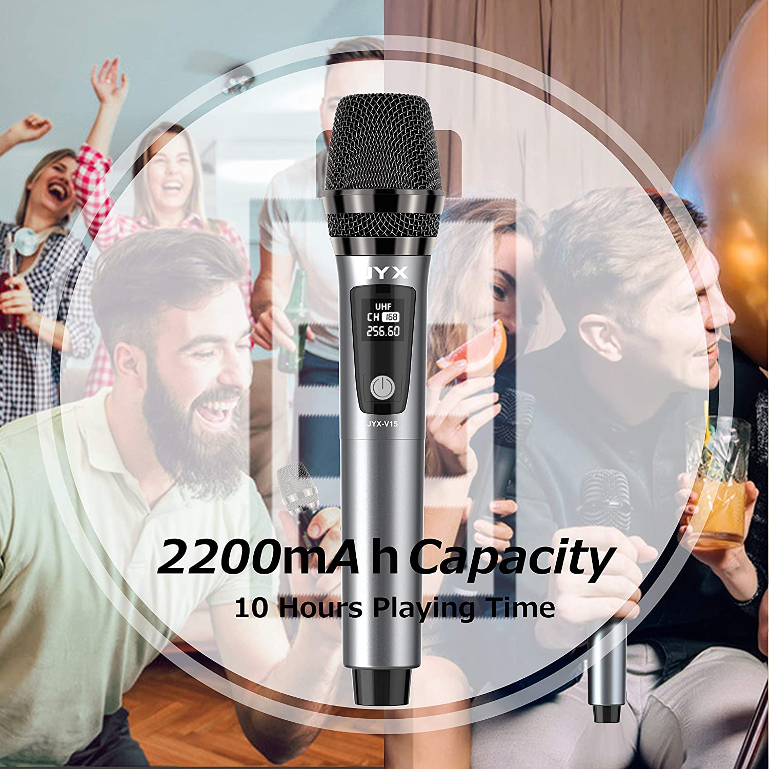 JYX V15 wireless microphone with 2200 mAh capacity battery