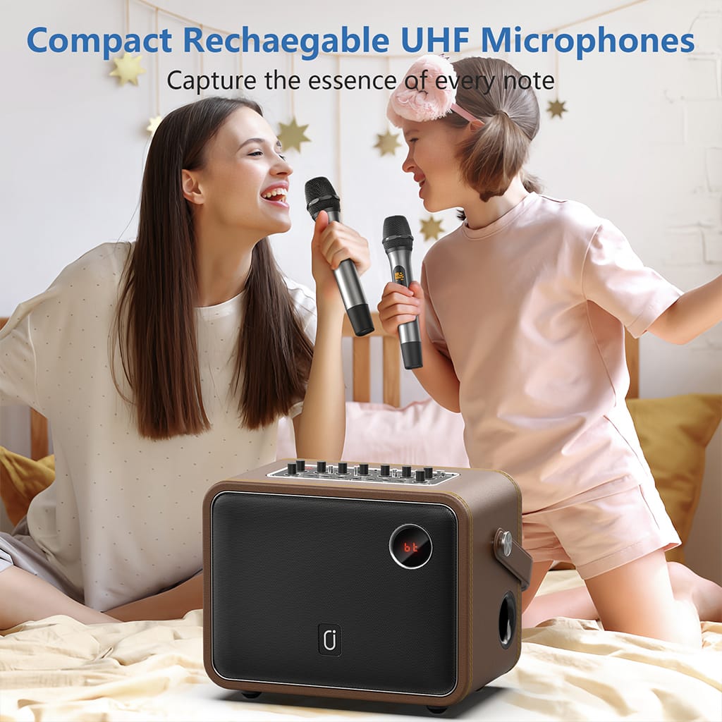 JYX C25 Karaoke Machine with Compact Rechaegable UHF Microphones